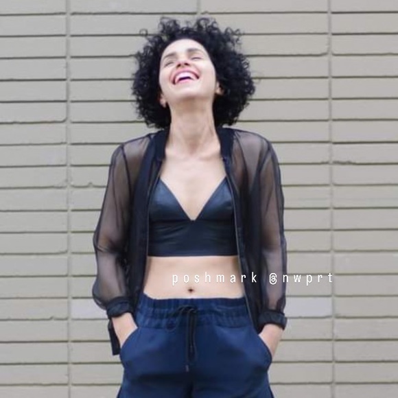 NOT FOR SALE 💔MICHELLE MASON Sheer Silk Organza Mesh Bomber Zip-Up Jacket Black - Picture 4 of 15